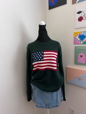 Dark Green USA Flag Knit Sweater – Brandy Melville Oversized Crewneck